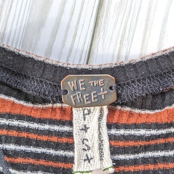 We the Free Rory Striped Cold Shoulder Top in Black White and Orange Size Small - Picture 7 of 7
